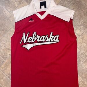 Adidas Red and White Nebraska Sleeveless Jersey